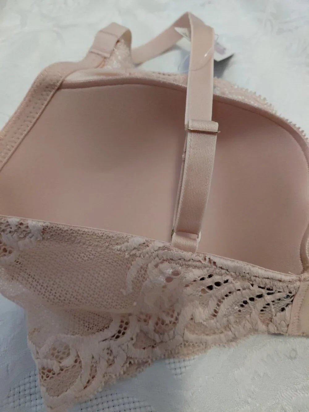 Natori Feather Contour Plunge Bra Lace Trim Nude 36 D NWT